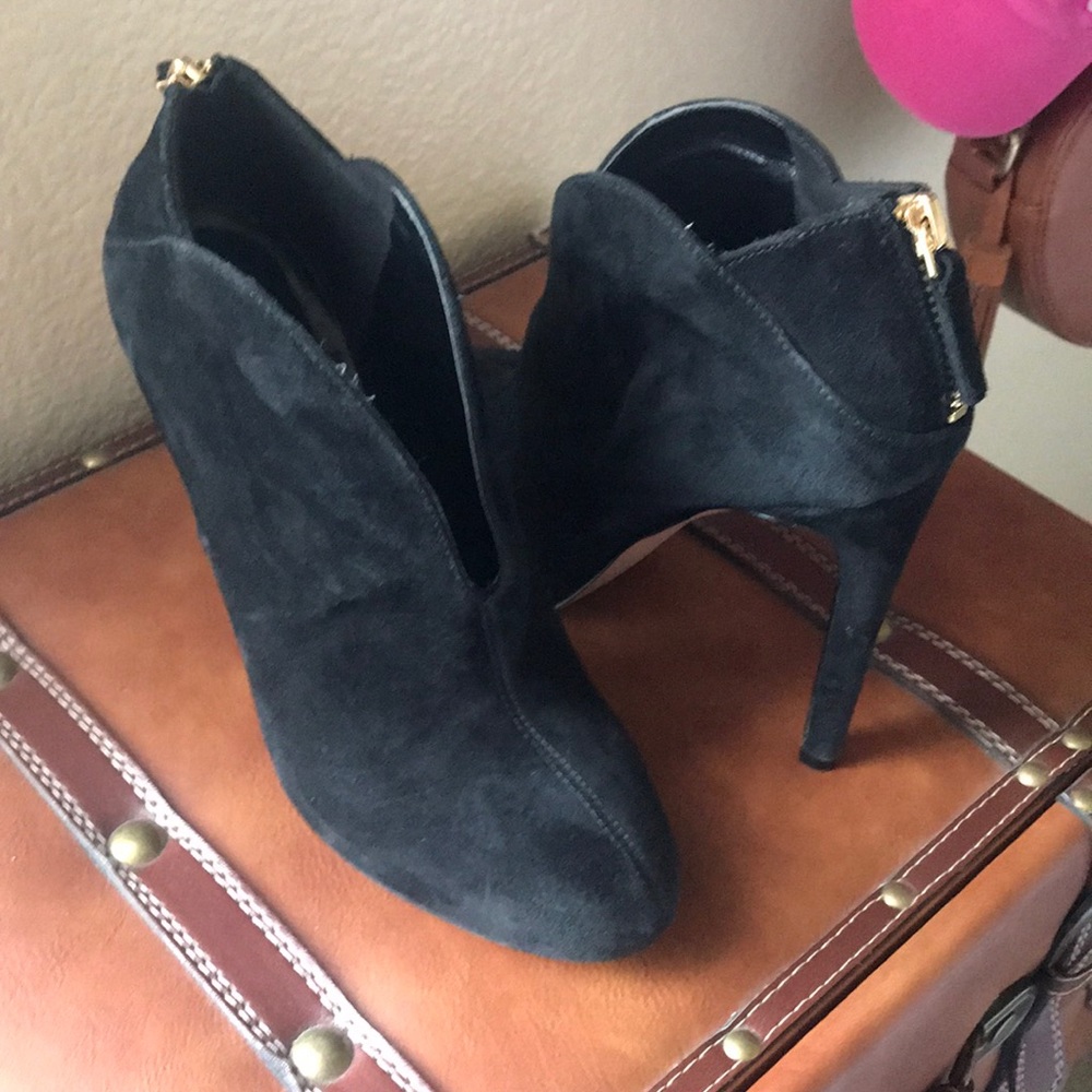 Nine West Black Suede Heeled Shoe Booties